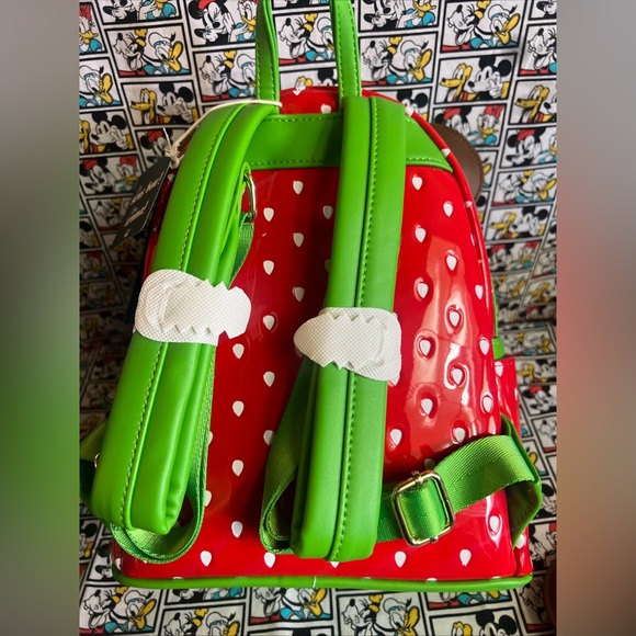 Loungefly Disney Minnie Mouse Chocolate Dipped Strawberry Backpack Ears Set NWT - Picture 12 of 16